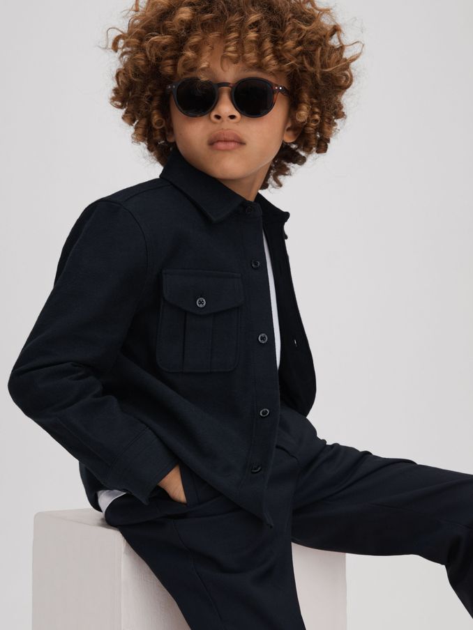 Brushed Cotton Patch Pocket Overshirt in Navy (Q87408) | $44