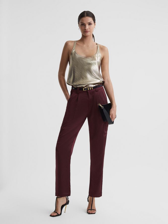 Paige Satin Cargo Trousers in Dusty Cherrywood (Q87427) | €210