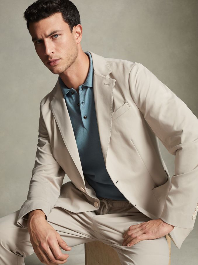 McLaren F1 Slim Fit Technical Single Breasted Blazer in Stone (Q88576) | $263