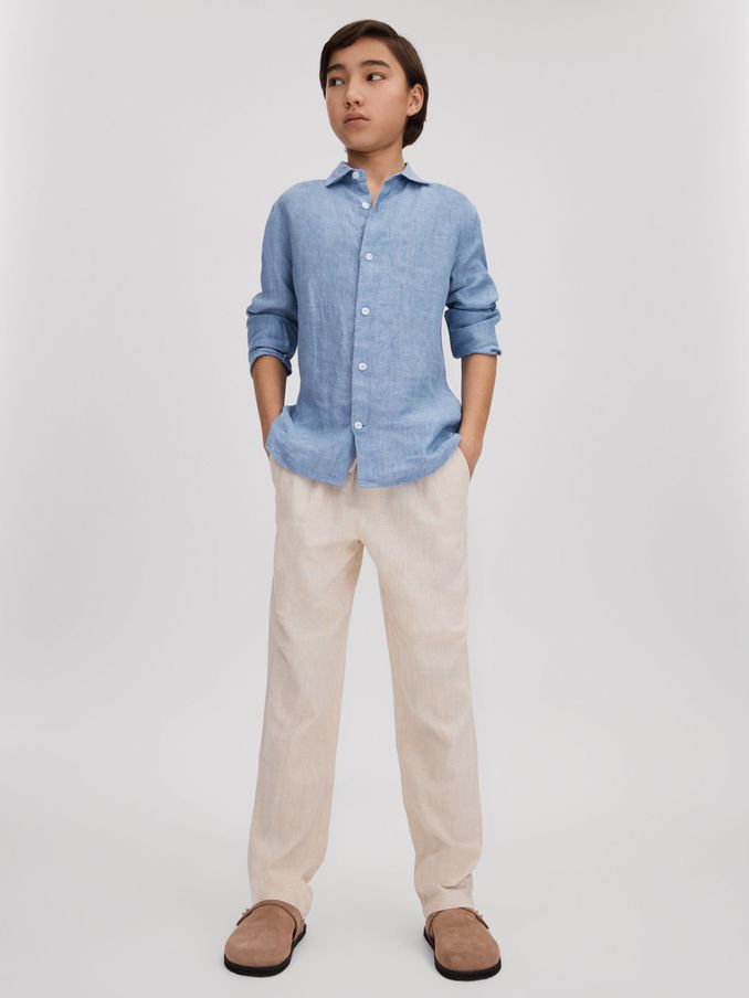 3-9 yrs Striped Linen Cutaway Collar Shirt in Sky Blue (Q90430) | US$60