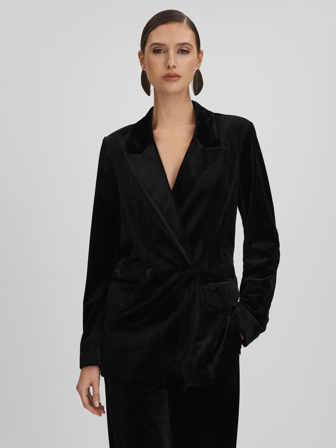 Good American Velvet Double Breasted Suit Blazer in Black (Q91829) | €124