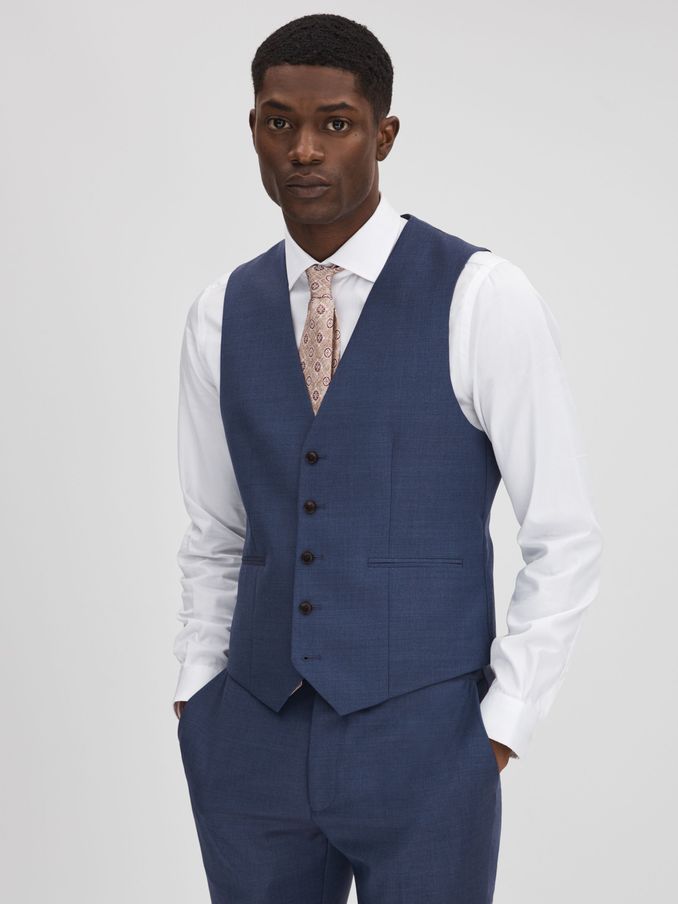 Slim Fit Wool Waistcoat in Bright Blue (Q91838) | US$114