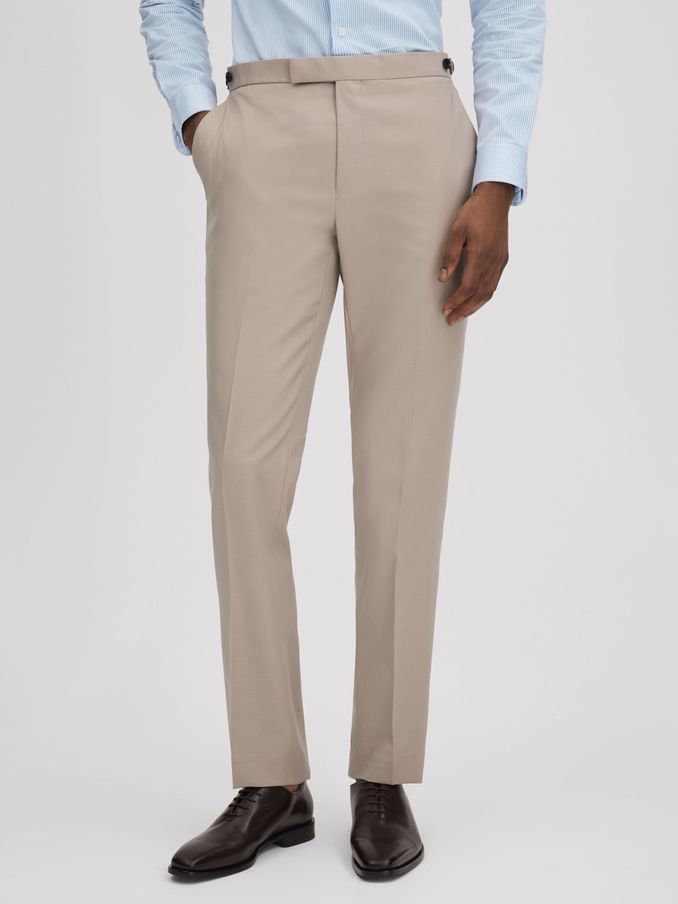 Slim Fit Wool Blend Adjuster Trousers in Stone (Q91939) | €125