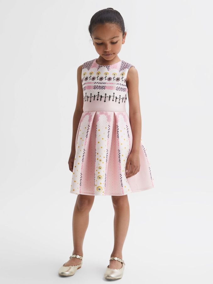 Scuba Floral Print Dress in Pink (Q91947) | US$28