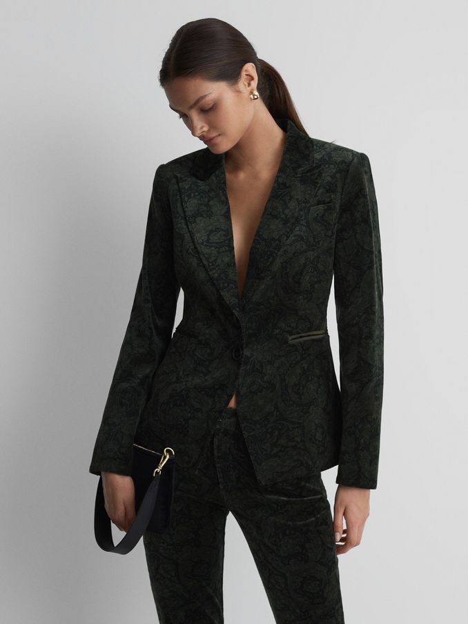 Paige Velvet Single Breasted Blazer in Dark Forest (Q92074) | US$347