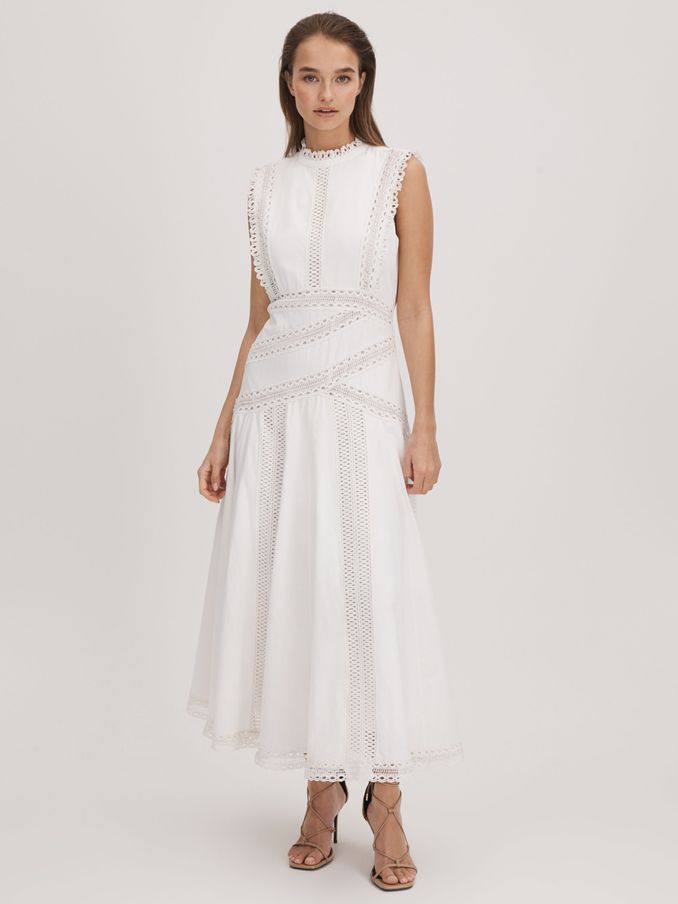 Florere Cotton Lace Midi Dress in Ivory (Q92951) | €96