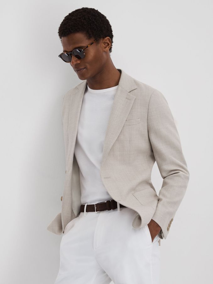 Attire Stone Slim Fit Textured Wool Blend Single Breasted Blazer (Q92974) | CHF 215