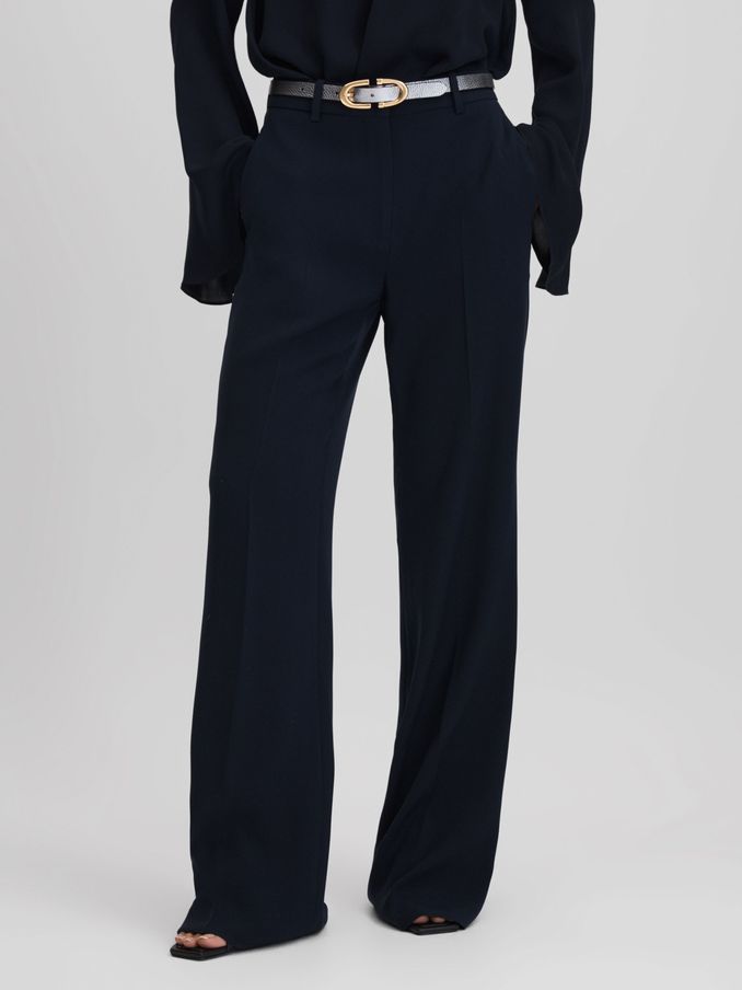 Wide Leg Suit Trousers in Navy (Q94233) | US$127