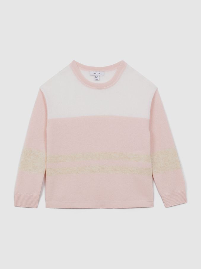 13-14 yrs Wool Blend Striped Crew Neck Jumper in Pink (Q94248) | $39
