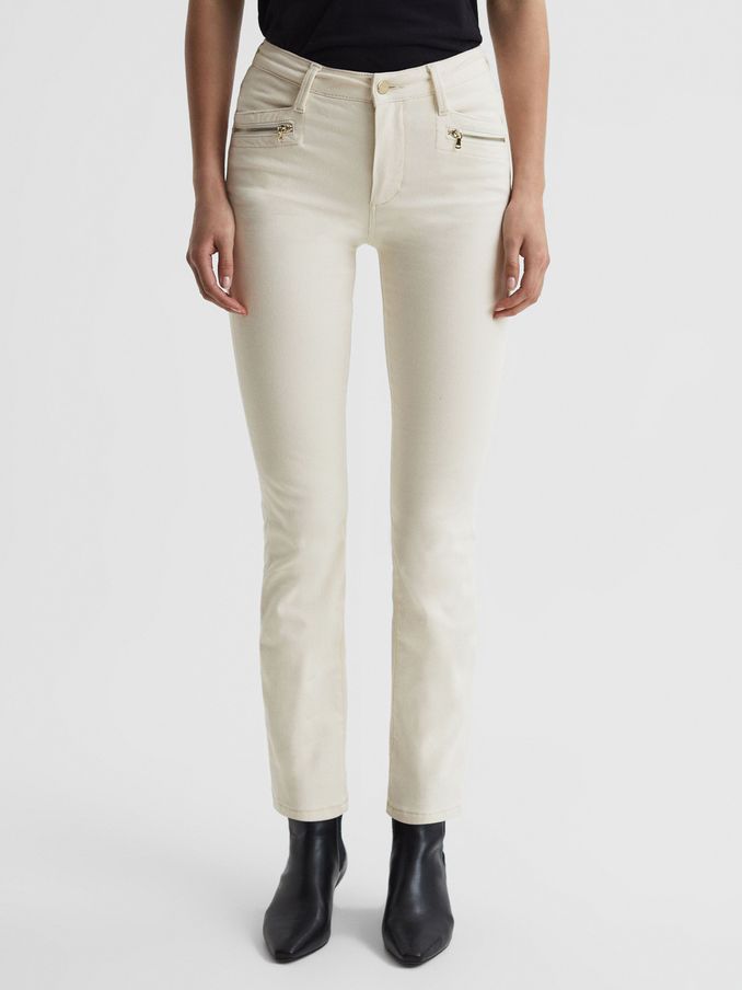 Paige High Rise Straight Leg Jeans in Ecru (Q96523) | HK$1,781