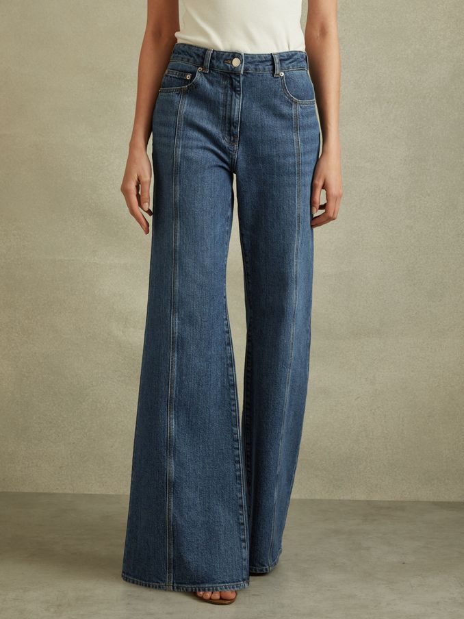 Petite Flared Front Seam Jeans in Mid Blue (Q96635) | €97