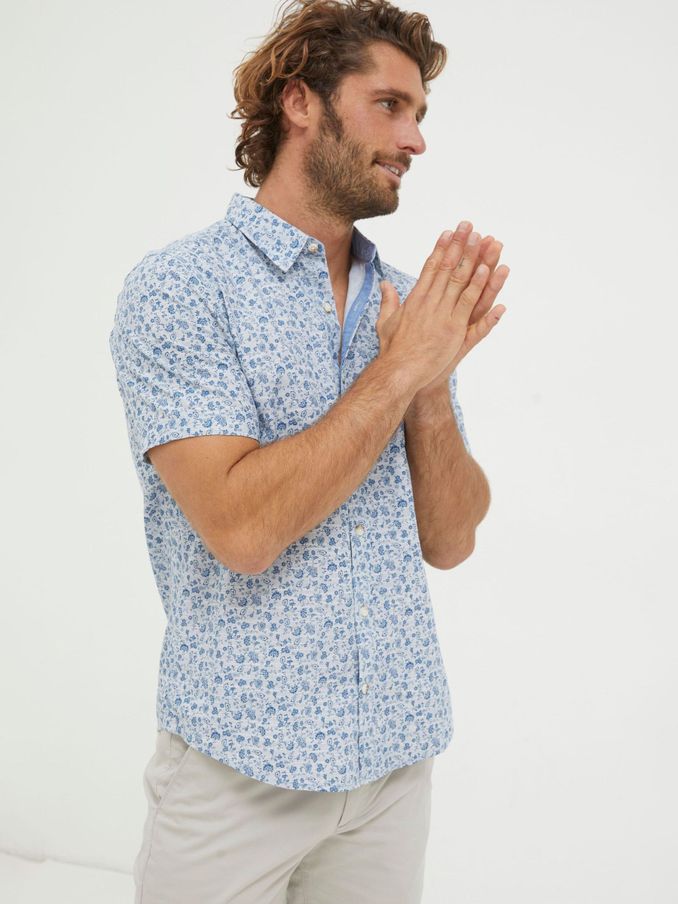 Blue Short Sleeve Floral Print Shirt (Q97362) | €36