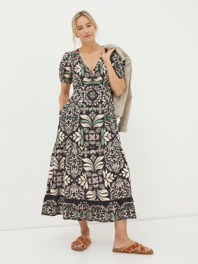 Black Priya Mosaic Leaf Midi Dress (Q97505) | €56