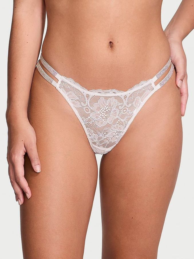 Coconut White Lace Shine Strap Thong Double Shine Strap Knickers (Q97999) | €11