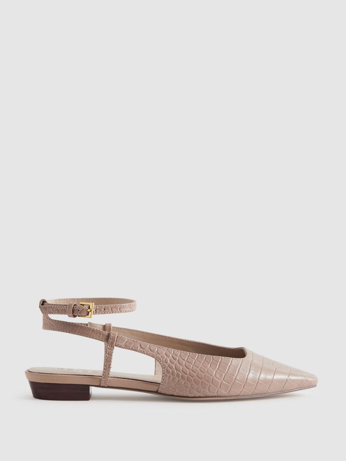 Leather Slingback Ballerina Flats in Nude (Q99091) | €66