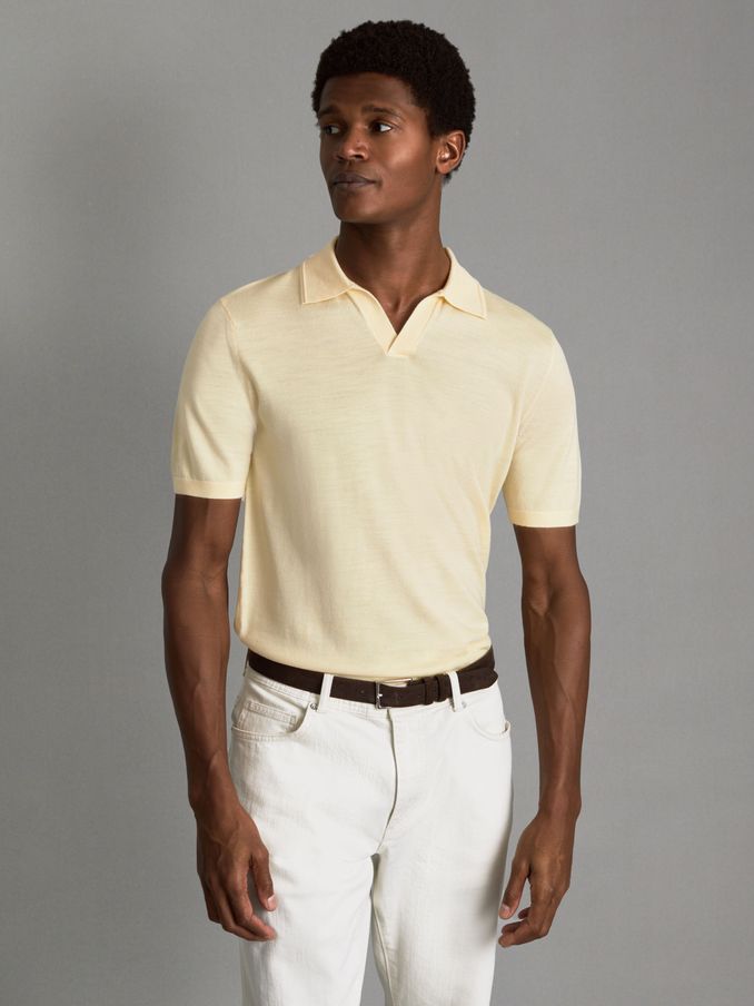 Merino Wool Open Collar Polo Shirt in Buttermilk Yellow (Q99099) | €68