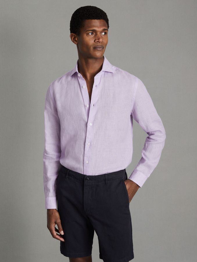 Linen Button-Through Shirt in Orchid (Q99109) | CA$75