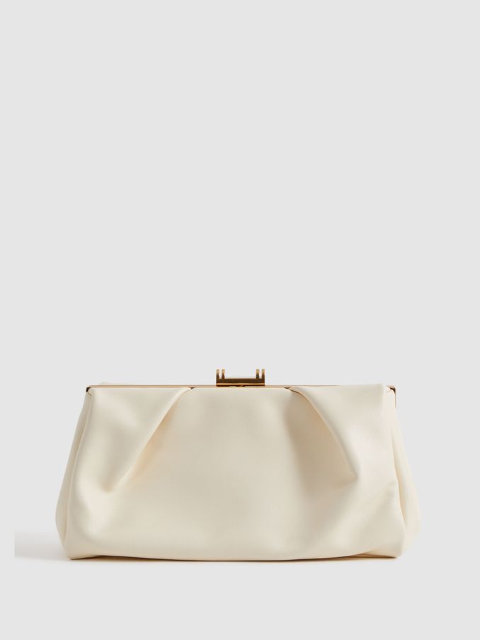 Leather Clutch Bag in Off White (Q99123) | US$126