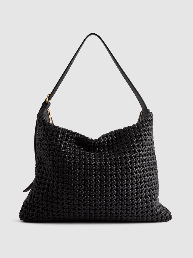 Leather Woven Tote Bag in Black (Q99128) | €195
