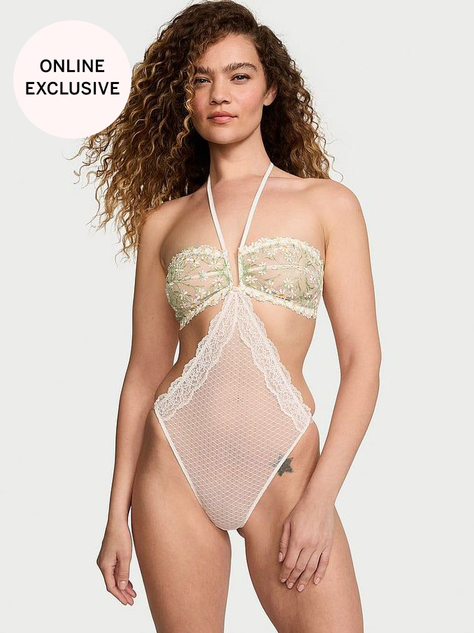 Coconut White Daisy Broderie Halter Bodysuit (Q99590) | €48