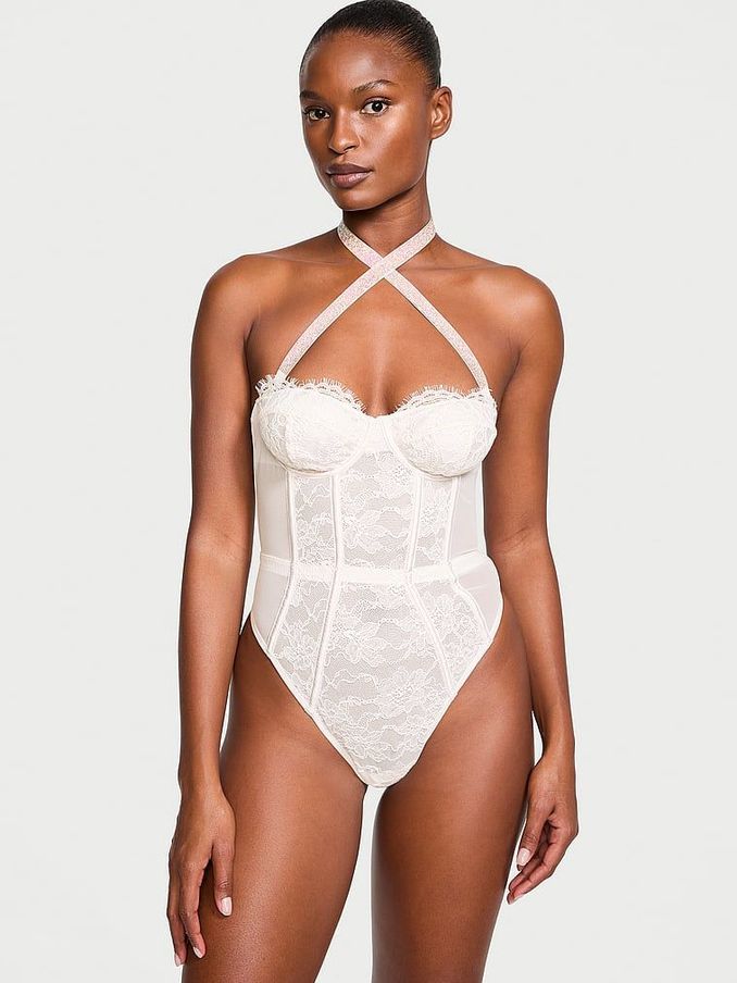 Coconut White Halter Shine Bodysuit (Q99643) | €98