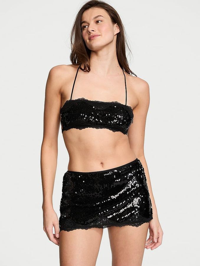Black Sequin Bralette and Skirt Set (Q99660) | €55