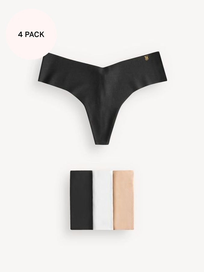 Black Nude White Thong 4 Pack Knickers (Q99708) | €22.50
