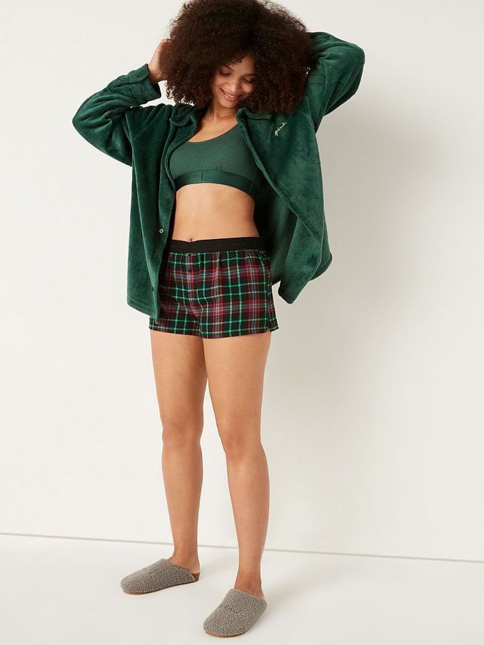 Pure Black Plaid Flannel Pyjama Shorts (QR6880) | €11