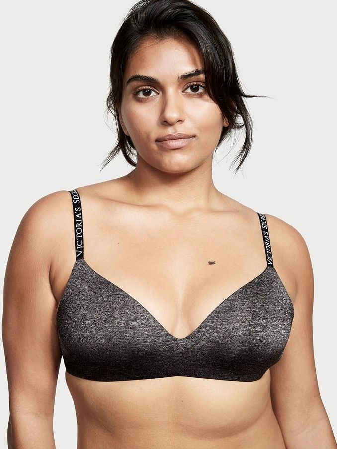 Black Marl Smooth Logo Strap Lightly Lined Non Wired T-Shirt Bra (R37358) | €11