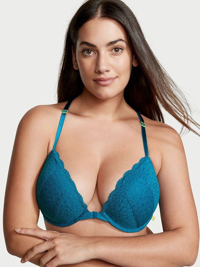 Sapphire Blue Lace Front Fastening Push Up T-Shirt Bra (R54854) | €11