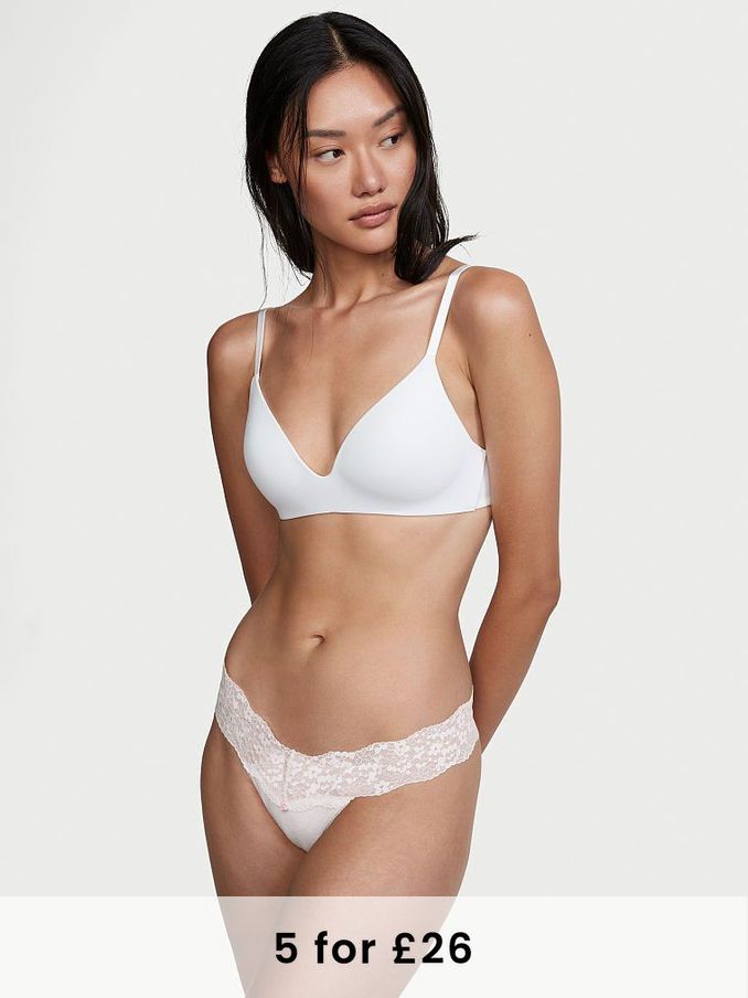 Coconut White Cotton Lace Waist Thong Panty (R65677) | €3
