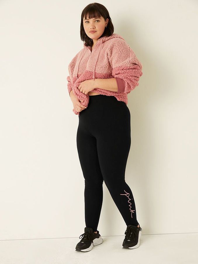 Pure Black With Damsel Pink Script Cotton High Waist Full Length Legging (R72897) | €13