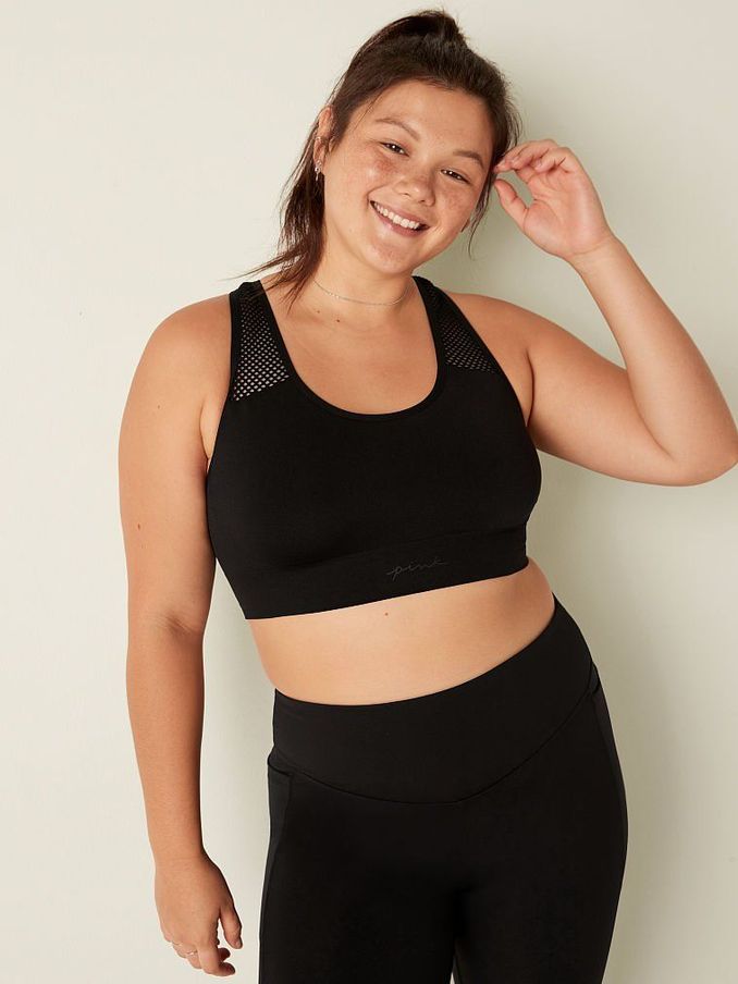 Pure Black Seamless Low Impact Racerback Sports Bra (R72945) | €30