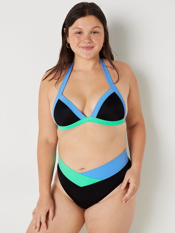Cornflower Blue Colour Block Push Up Push Up Triangle Halterneck Bikini Top (R74618) | €22
