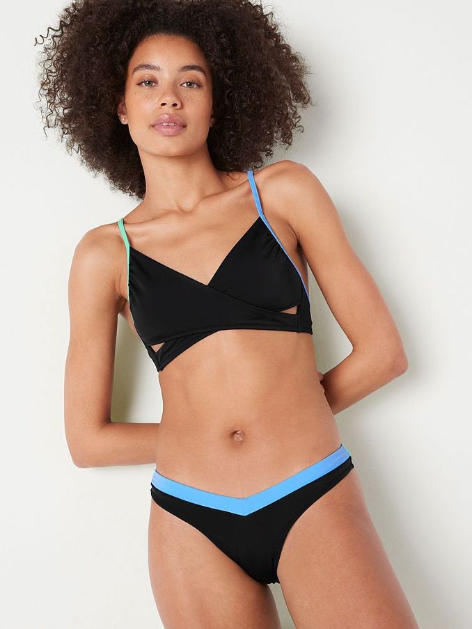 Cornflower Blue Colour Block Halter Push Up Triangle Halterneck Bikini Top (R74631) | €22