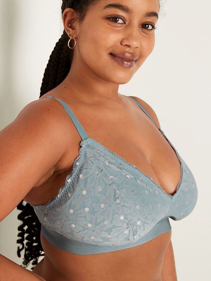 Chalk Blue Dots Fuller Cup Lace Unlined Triangle Bralette (R74889) | €15