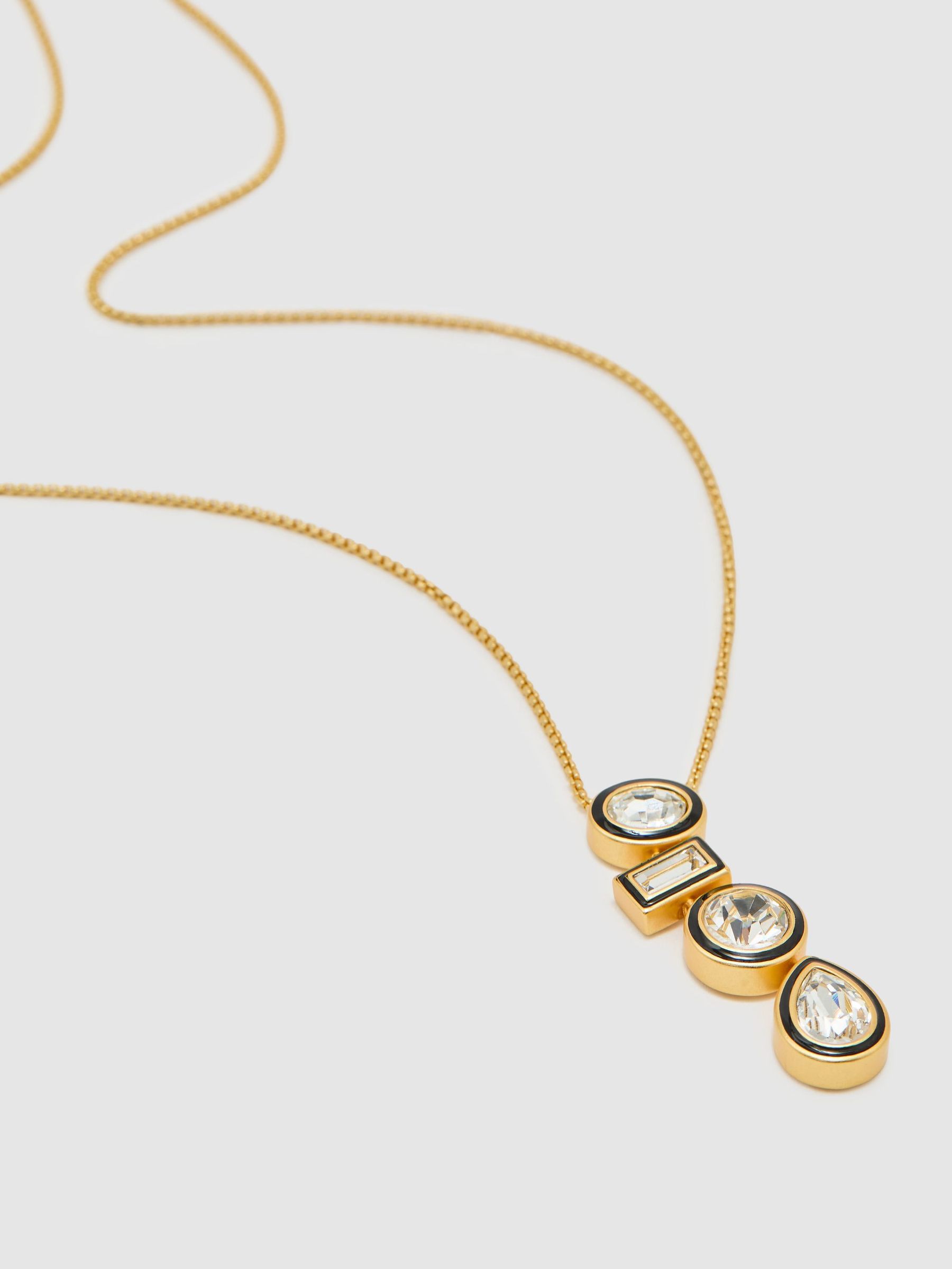 Gold Tone - Crystal Rock Enamel Drop Pendant Necklace
