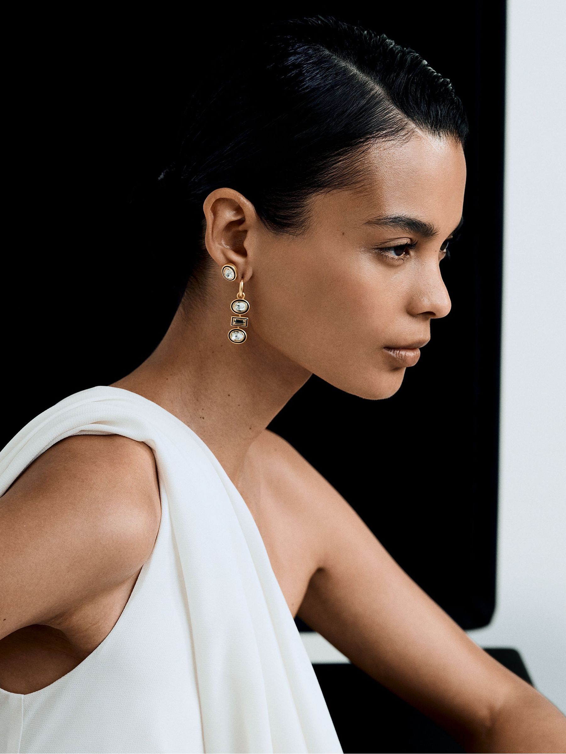 Gold Tone - Crystal Rock Enamel Drop Earrings