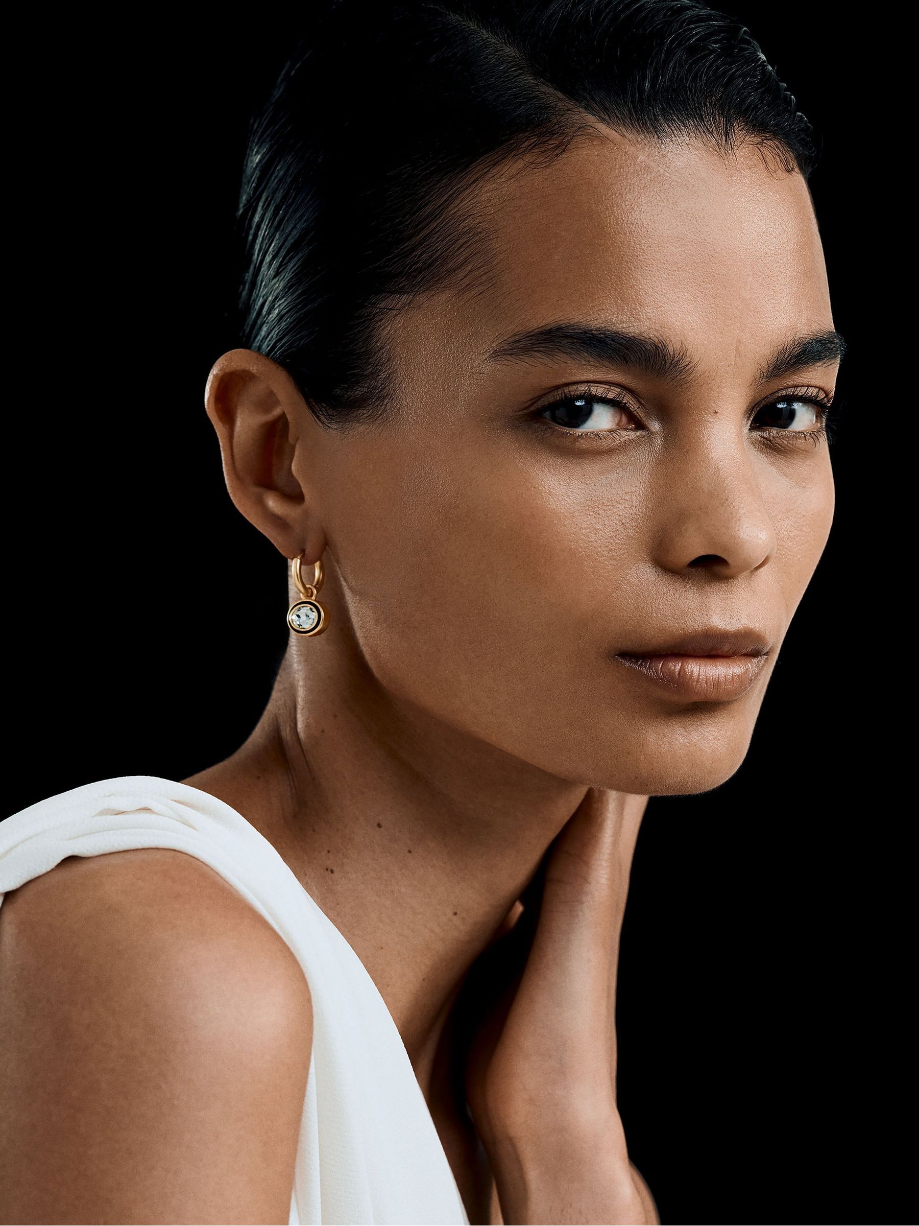 Gold Tone - Crystal Rock Enamel Huggie Earrings