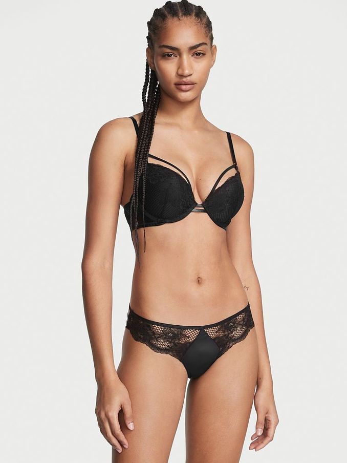Black Fishnet Floral Thong Knickers (R80661) | €7