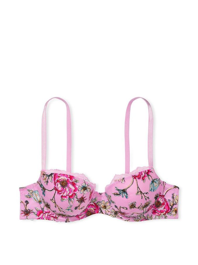 Pink Chiffon Lightly Lined Demi Embroidered Demi Bra (R80755) | €27