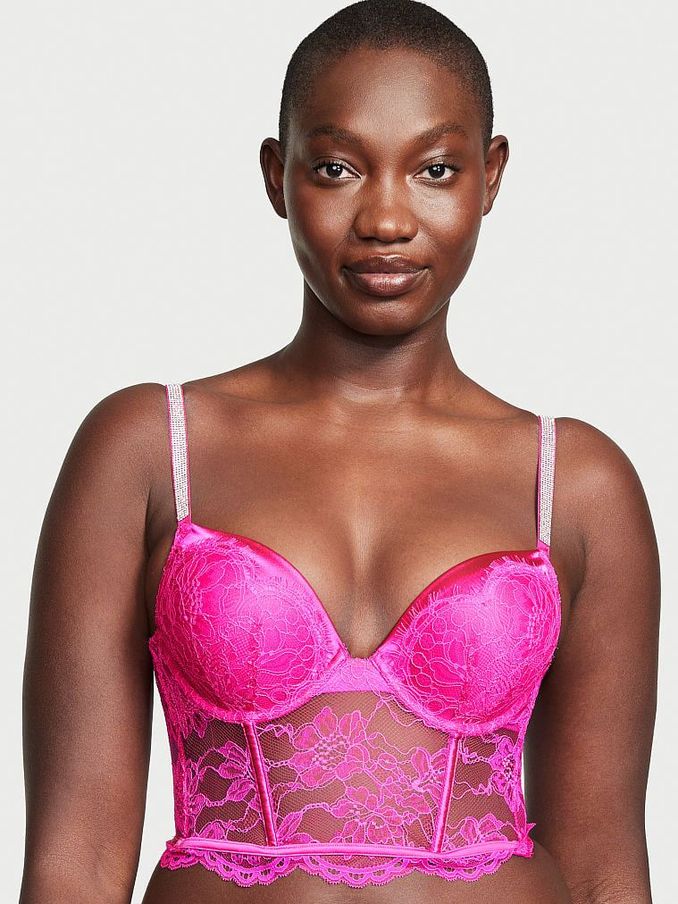 Fuchsia Frenzy Pink Corset Bombshell Add 2 Cups Shine Strap Corset Bra Top (R82004) | €27