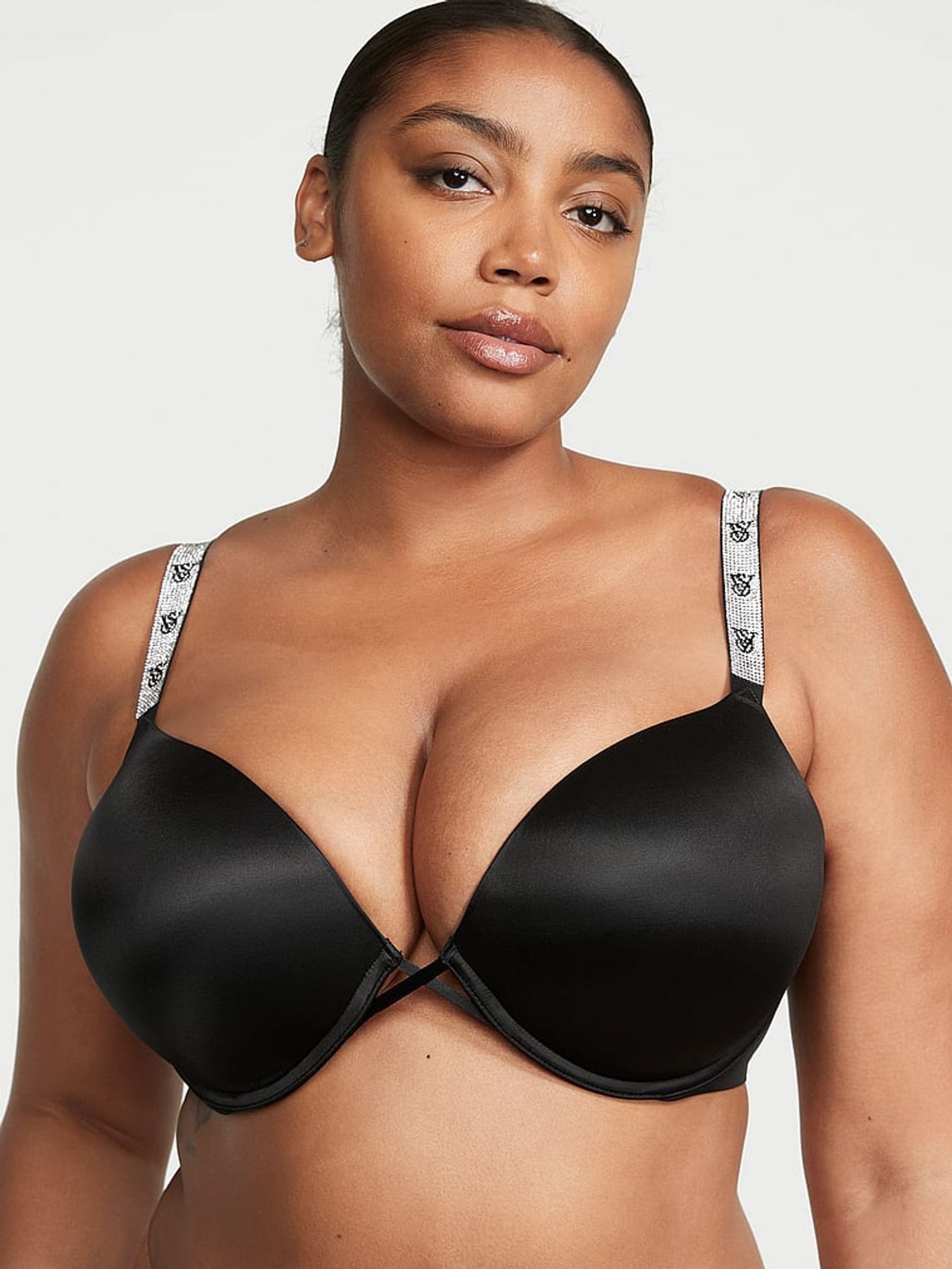 Black Monogram Bombshell Add 2 Cups Push Up Shine Strap Bra (R83631) | €68