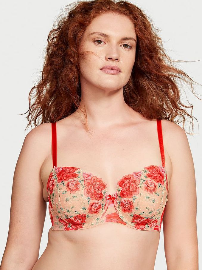 Tomato Red Embroidered Illuminating Blooms Demi Bra (R83656) | €31