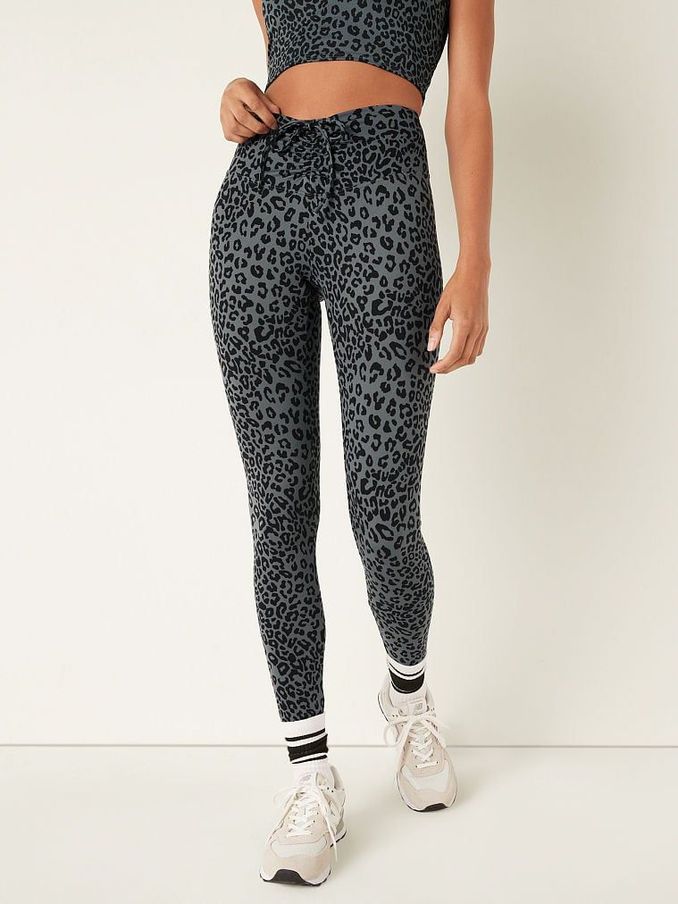 Dark Steel Grey Leopard Adjustable Waist Ruched Leggings (RE1213) | €26