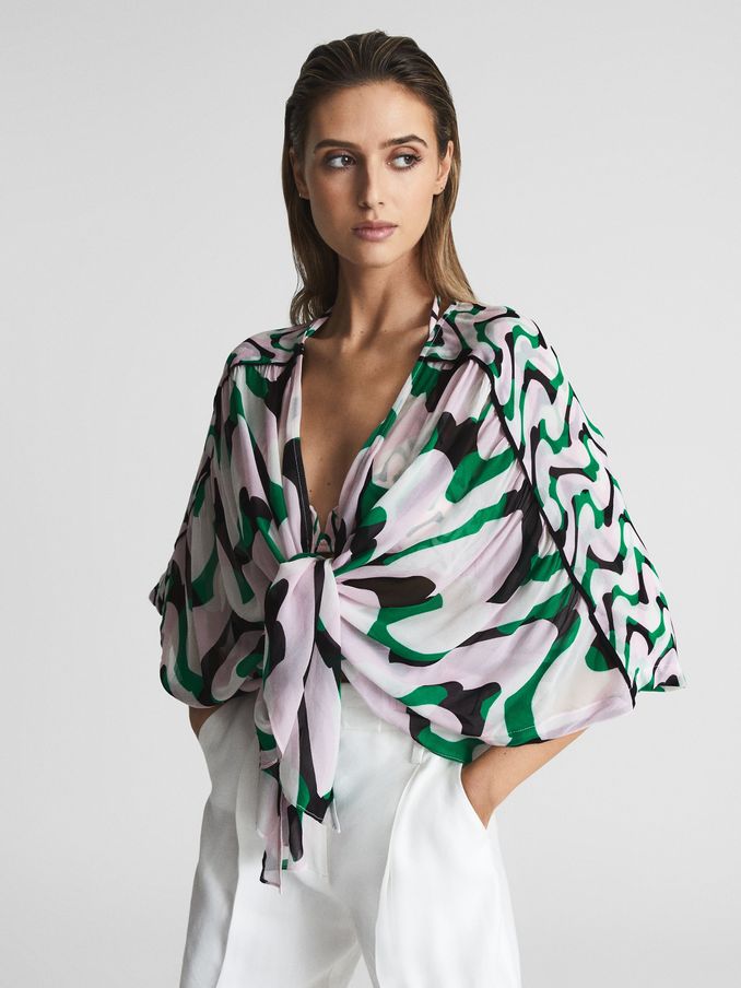 Printed Resort Shawl Top in Pink/Green (T28948) | 257 QAR