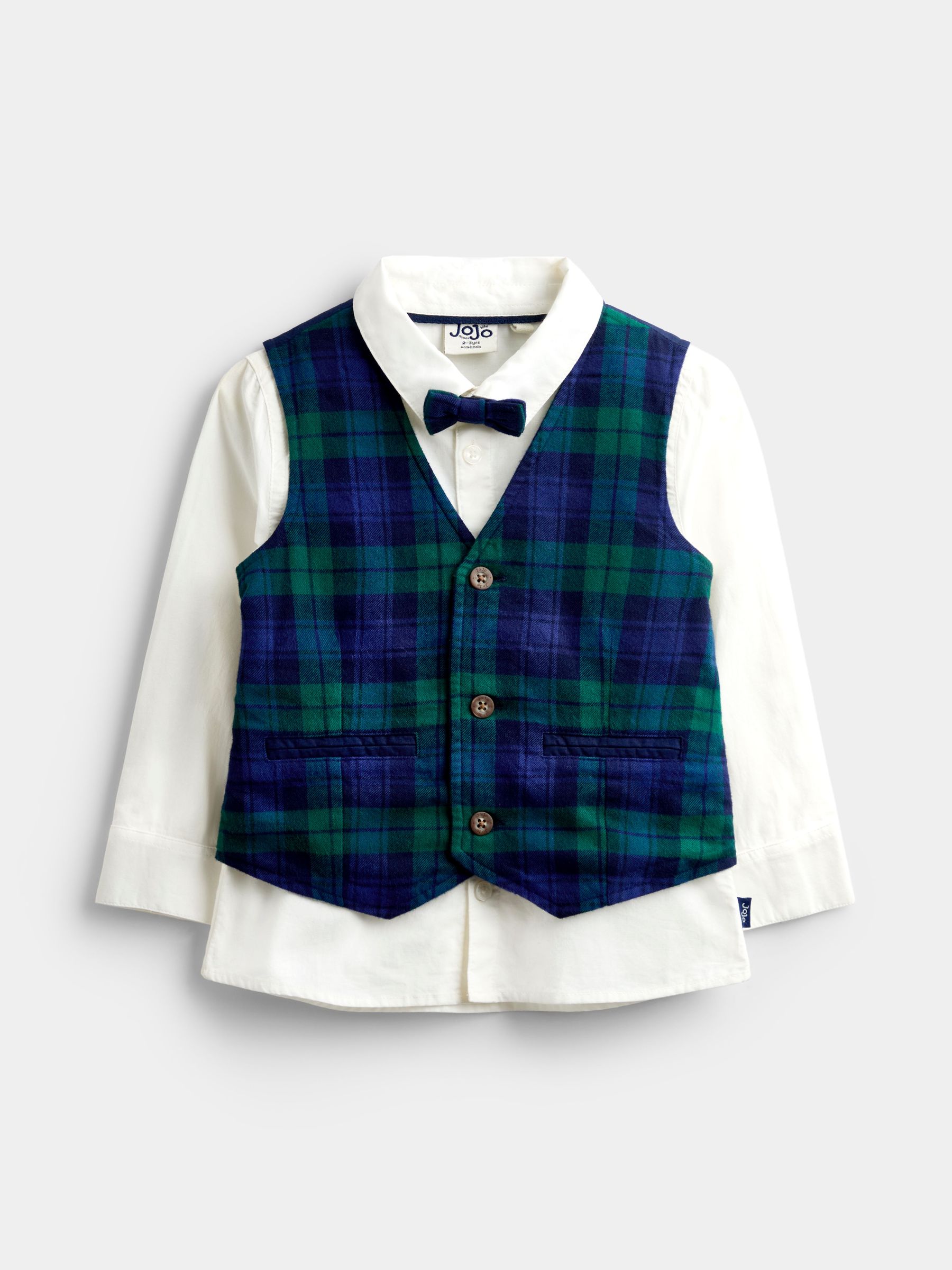 Navy Blue Tartan - 3-piece Bow Tie Waistcoat & Shirt Set