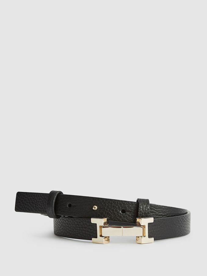 Leather Square Hinge Belt in Black (T40336) | CA$69
