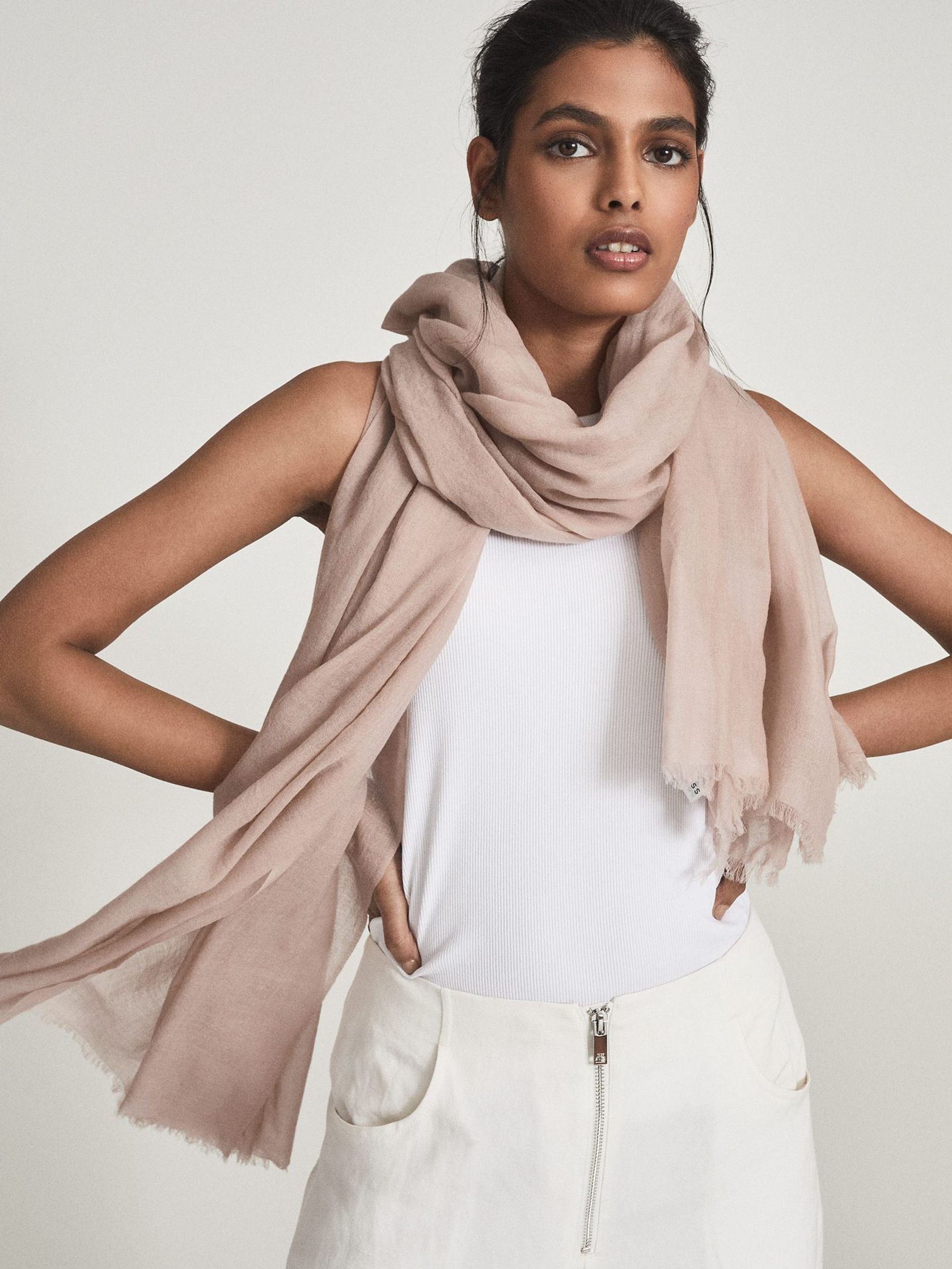 Wool Cashmere Lightweight Scarf in Blush (T42006) | 520 QAR