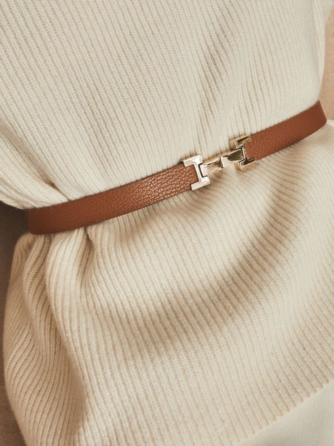 Leather Square Hinge Belt in Tan (T42016) | €17